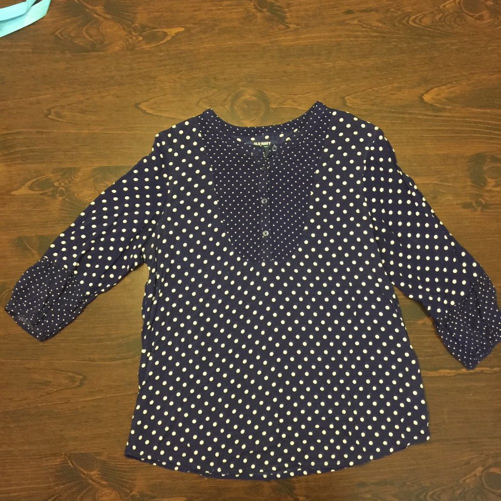 Old Navy 3/4 Sleeve Navy Blue Blouse With White